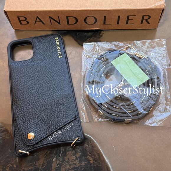 BANDOLIER NEW! Gold Stud Leather iPhone 11Pro Max CASE Crossbody Sarah Strap SET
